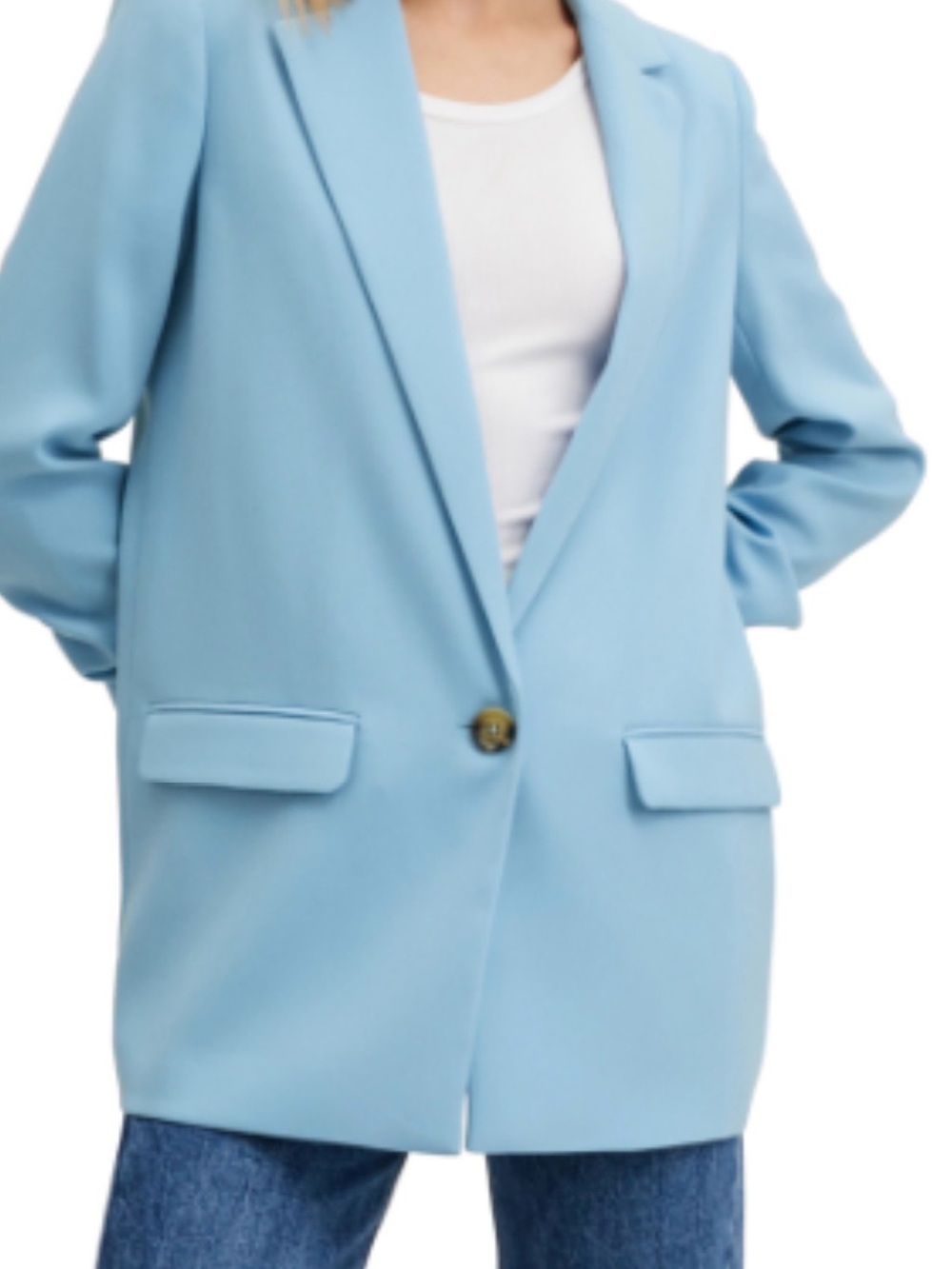 Mango Sky Blue Single-Button Women's Oversized Blazer